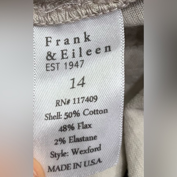 Frank & Eileen Waterford Wexford Flax Linen Pants Cement Beige Size 14 - Picture 10 of 11